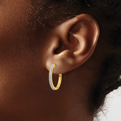 Solid 14k Yellow Gold Simulated CZ Milgrain Hinged Hoop Earrings
