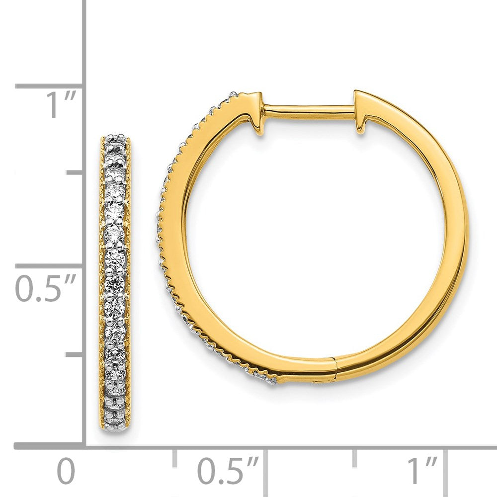 Solid 14k Yellow Gold Simulated CZ Milgrain Hinged Hoop Earrings