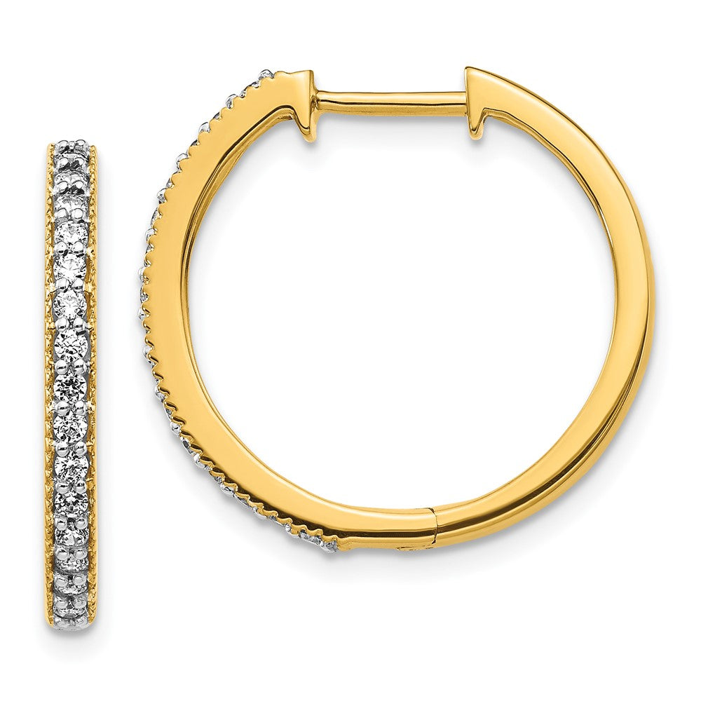 Solid 14k Yellow Gold Simulated CZ Milgrain Hinged Hoop Earrings