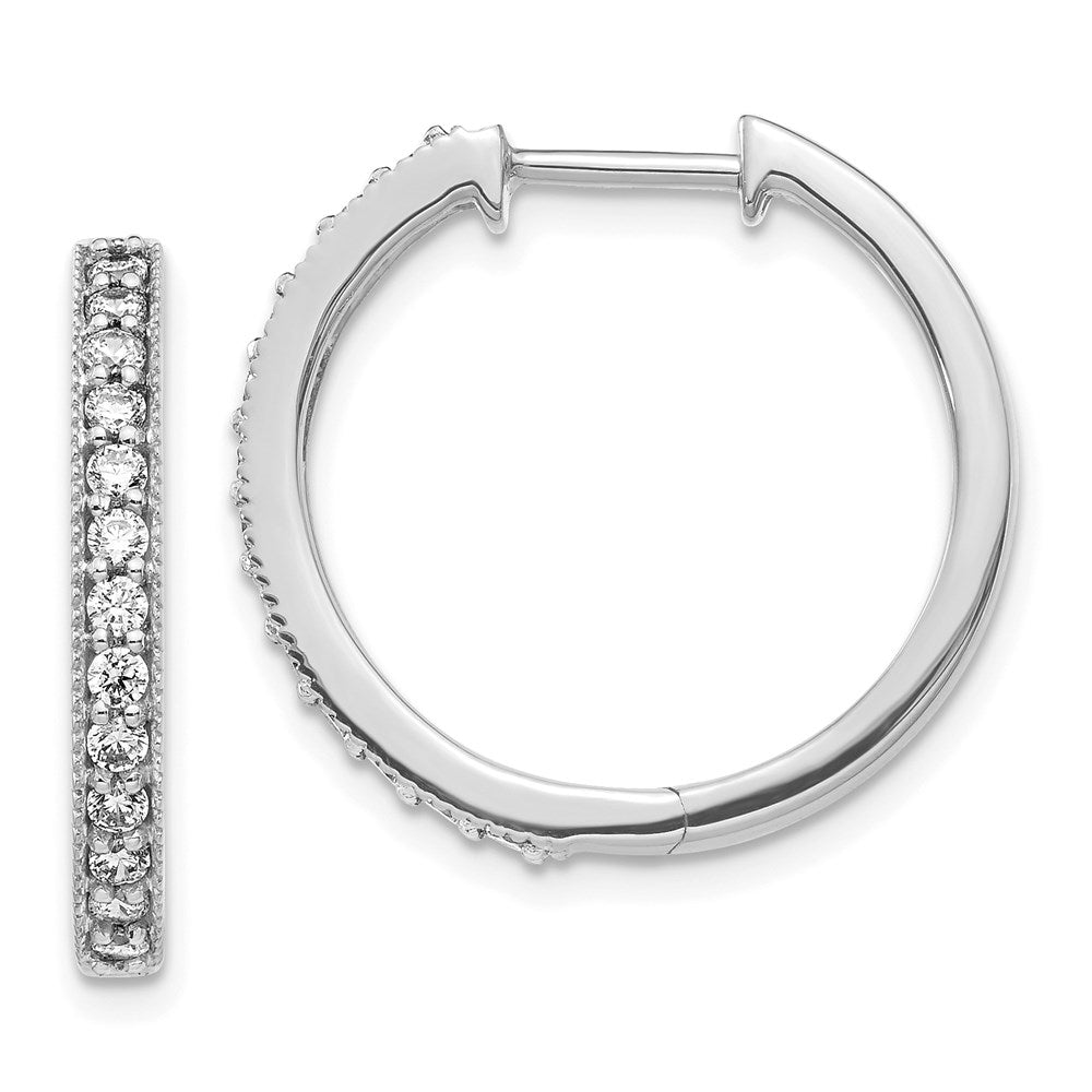 14k White Gold Real Diamond Milgrain Hoop Earrings EM4274-060-WA
