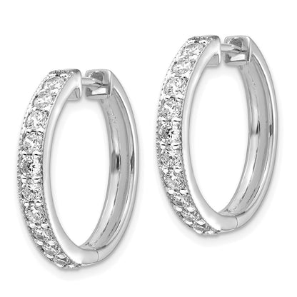 Solid 14k White Gold Simulated CZ Milgrain Hinged Hoop Earrings
