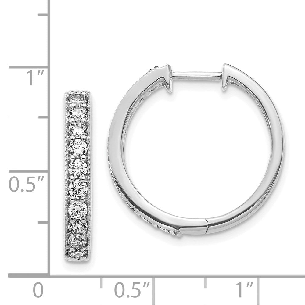 Solid 14k White Gold Simulated CZ Milgrain Hinged Hoop Earrings