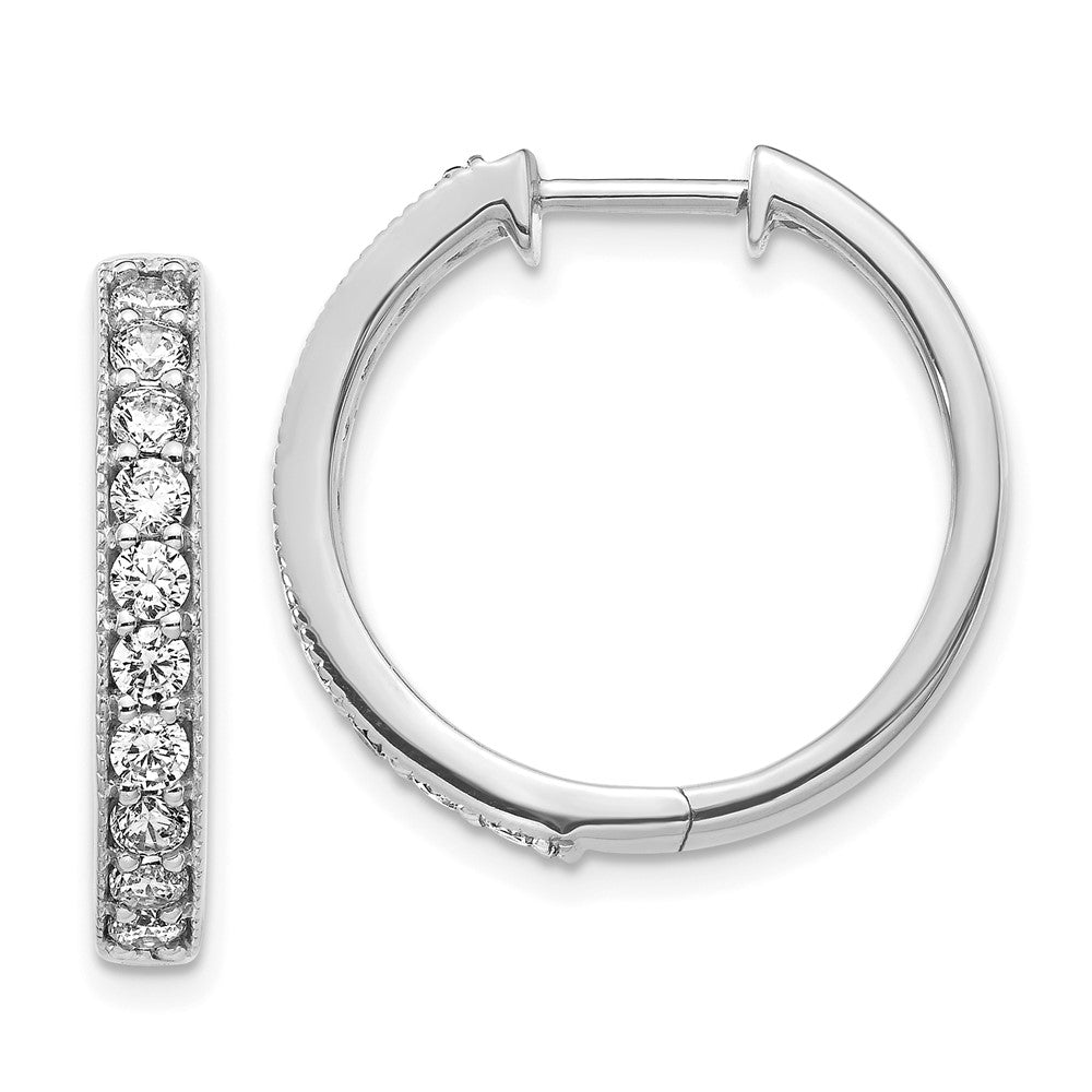 Solid 14k White Gold Simulated CZ Milgrain Hinged Hoop Earrings