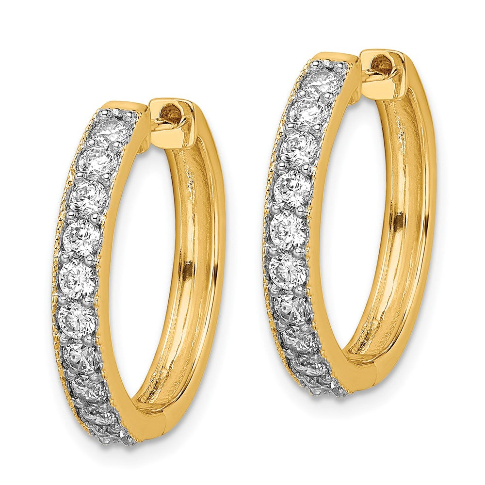 Solid 14k Yellow Gold Simulated CZ Milgrain Hinged Hoop Earrings