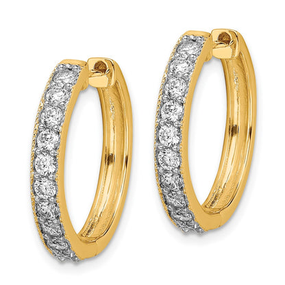 Solid 14k Yellow Gold Simulated CZ Milgrain Hinged Hoop Earrings