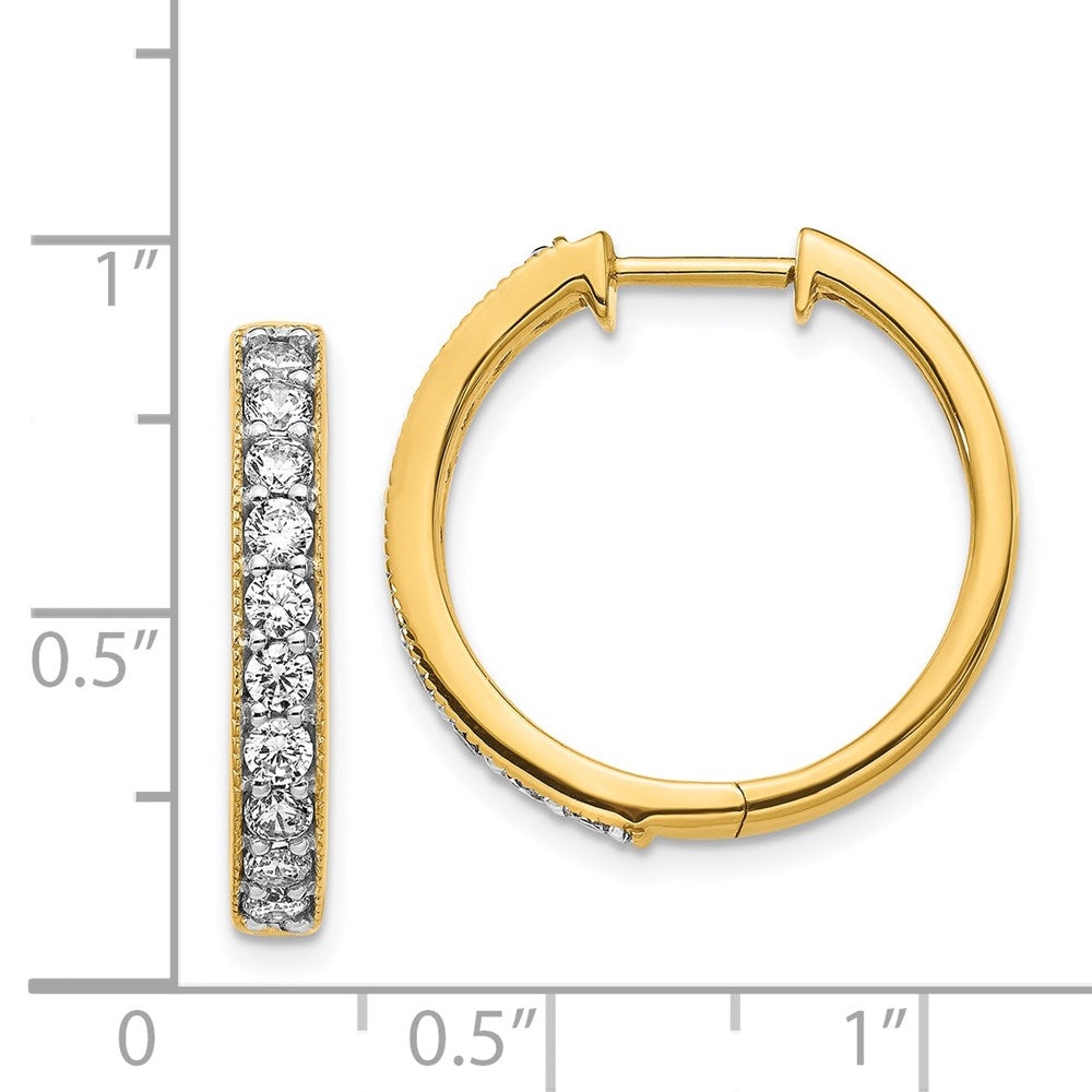 Solid 14k Yellow Gold Simulated CZ Milgrain Hinged Hoop Earrings