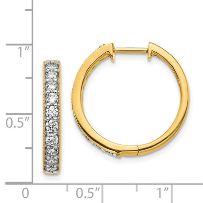 Solid 14k Yellow Gold Simulated CZ Milgrain Hinged Hoop Earrings