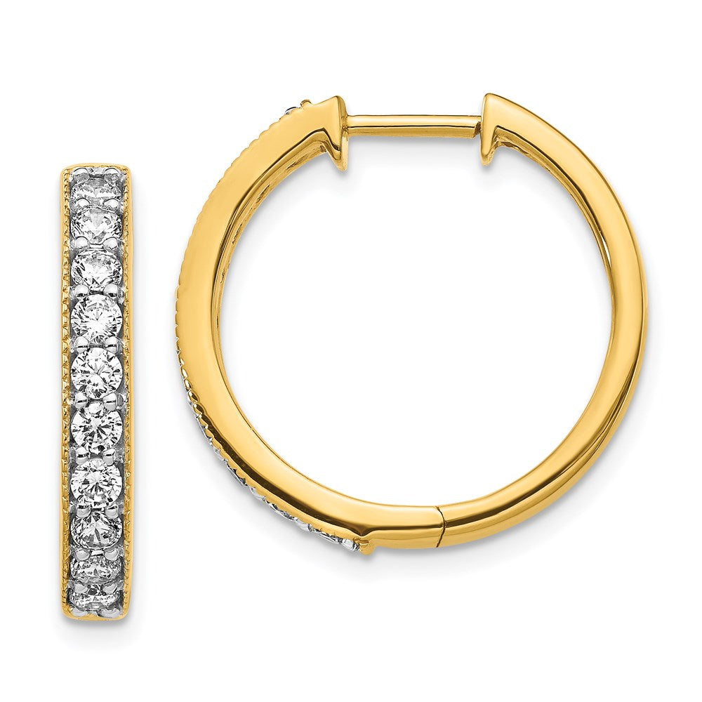 14k Yellow Gold Real Diamond Milgrain Hinged Hoop Earrings EM4275-100-YA