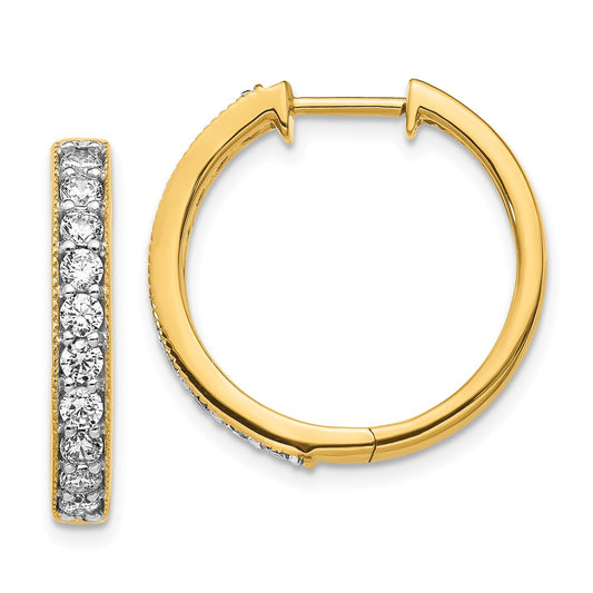 Solid 14k Yellow Gold Simulated CZ Milgrain Hinged Hoop Earrings