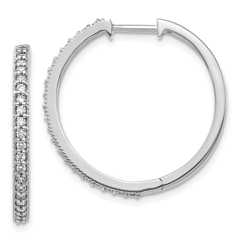 14k White Gold Real Diamond Milgrain Hoop Earrings EM4276-060-WA