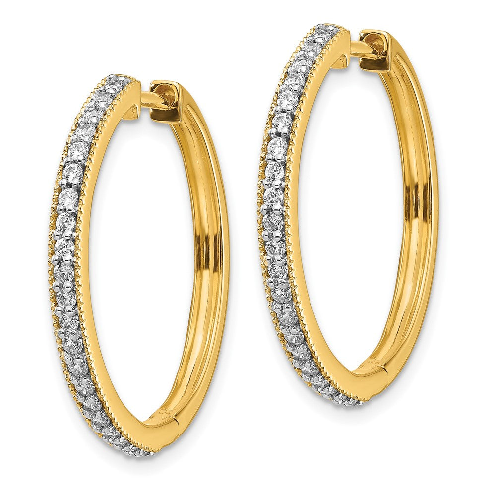 Solid 14k Yellow Gold Simulated CZ Milgrain Hoop Earrings