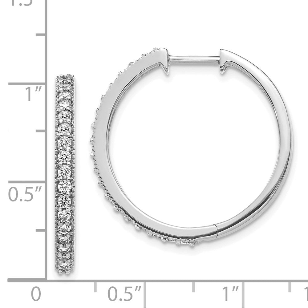 Solid 14k White Gold Simulated CZ Milgrain Hoop Earrings