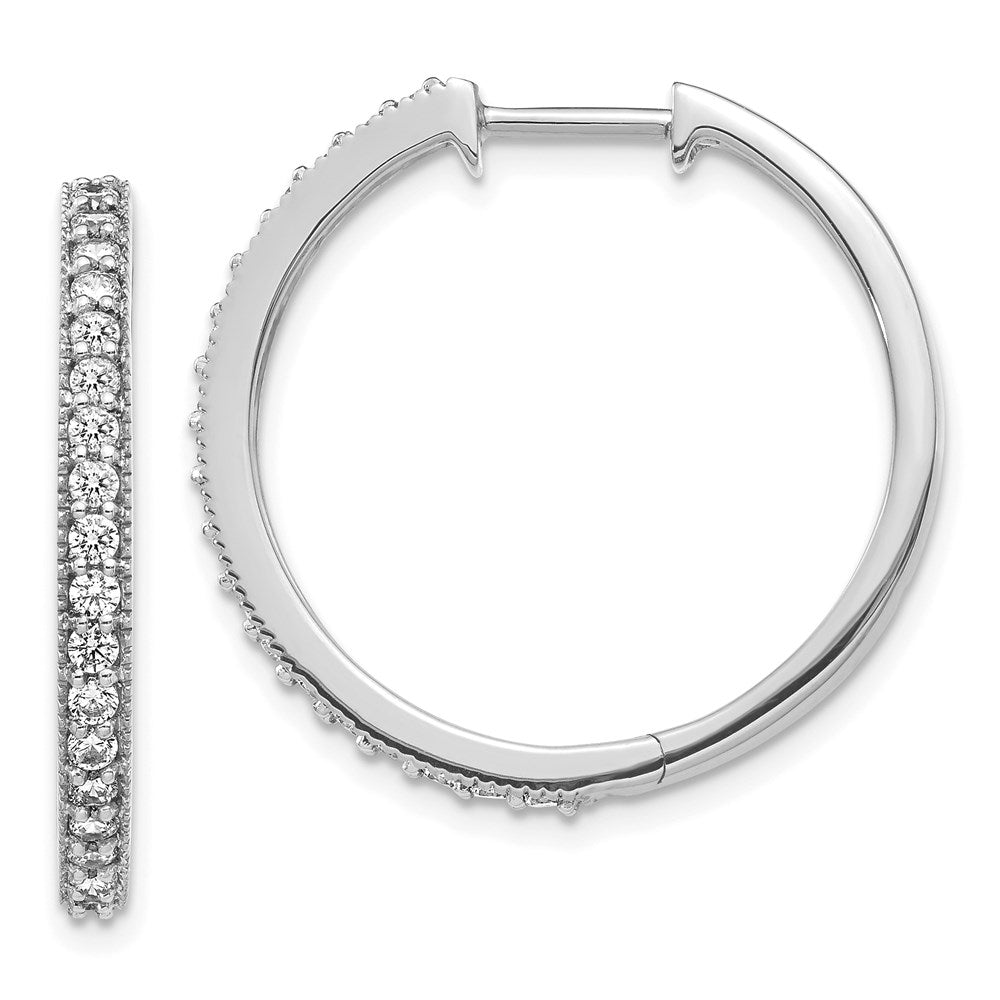 14k White Gold Real Diamond Milgrain Hoop Earrings EM4277-087-WA