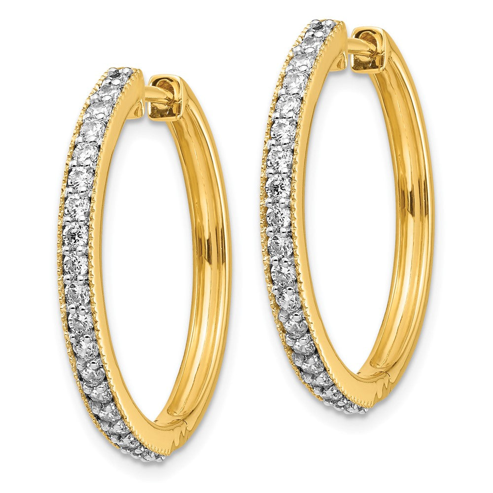 Solid 14k Yellow Gold Simulated CZ Milgrain Hoop Earrings