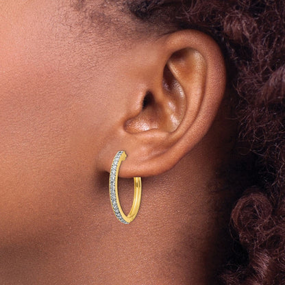 Solid 14k Yellow Gold Simulated CZ Milgrain Hoop Earrings
