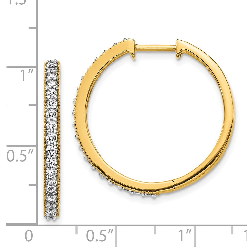 Solid 14k Yellow Gold Simulated CZ Milgrain Hoop Earrings