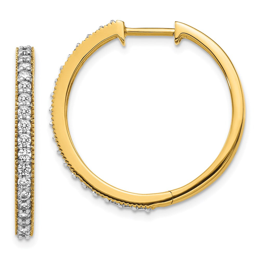 14k Yellow Gold Real Diamond Milgrain Hoop Earrings EM4277-087-YA