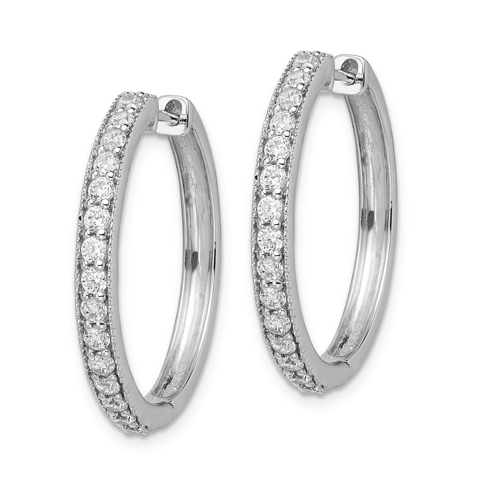 Solid 14k White Gold Simulated CZ Milgrain Hoop Earrings