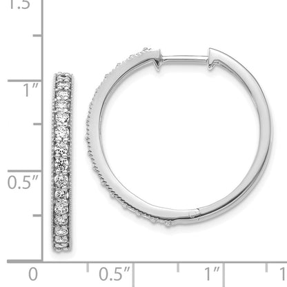 Solid 14k White Gold Simulated CZ Milgrain Hoop Earrings