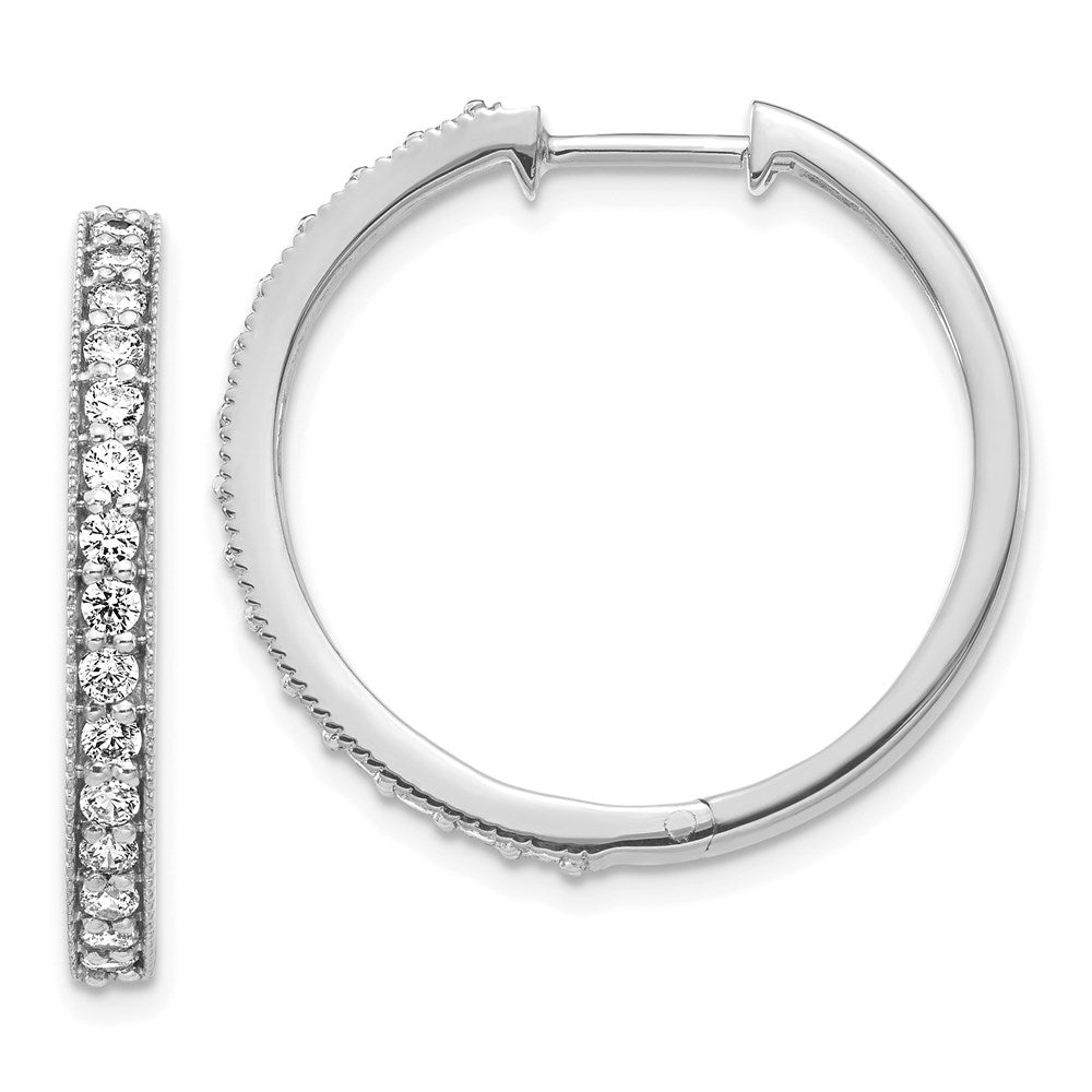 14k White Gold Real Diamond Milgrain Hoop Earrings EM4278-100-WA