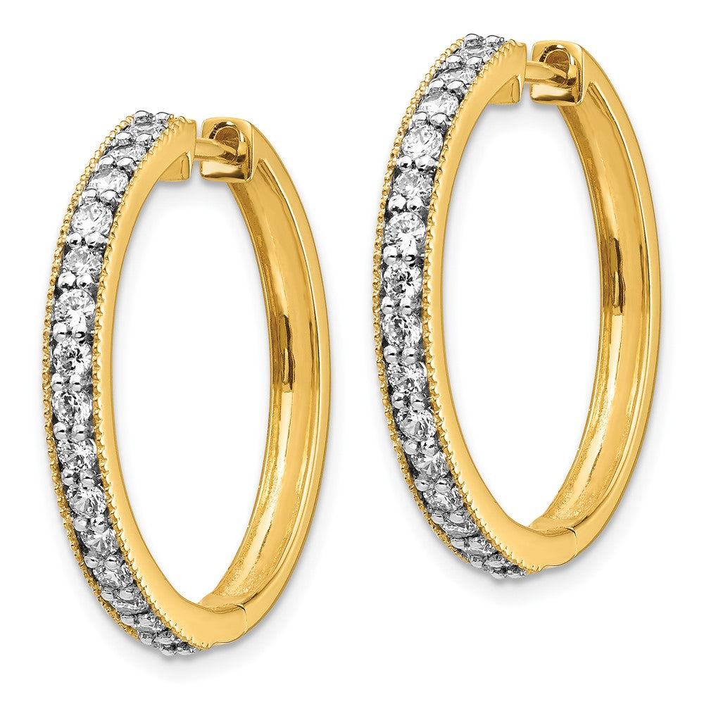 Solid 14k Yellow Gold Simulated CZ Milgrain Hoop Earrings