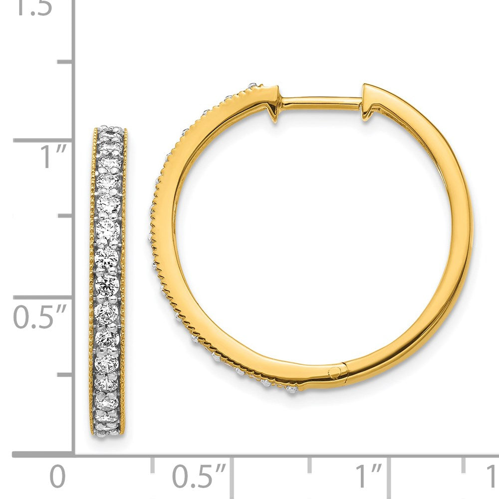 Solid 14k Yellow Gold Simulated CZ Milgrain Hoop Earrings