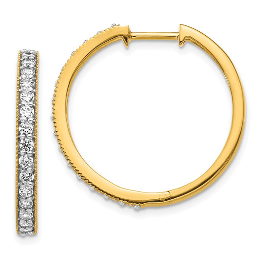Solid 14k Yellow Gold Simulated CZ Milgrain Hoop Earrings