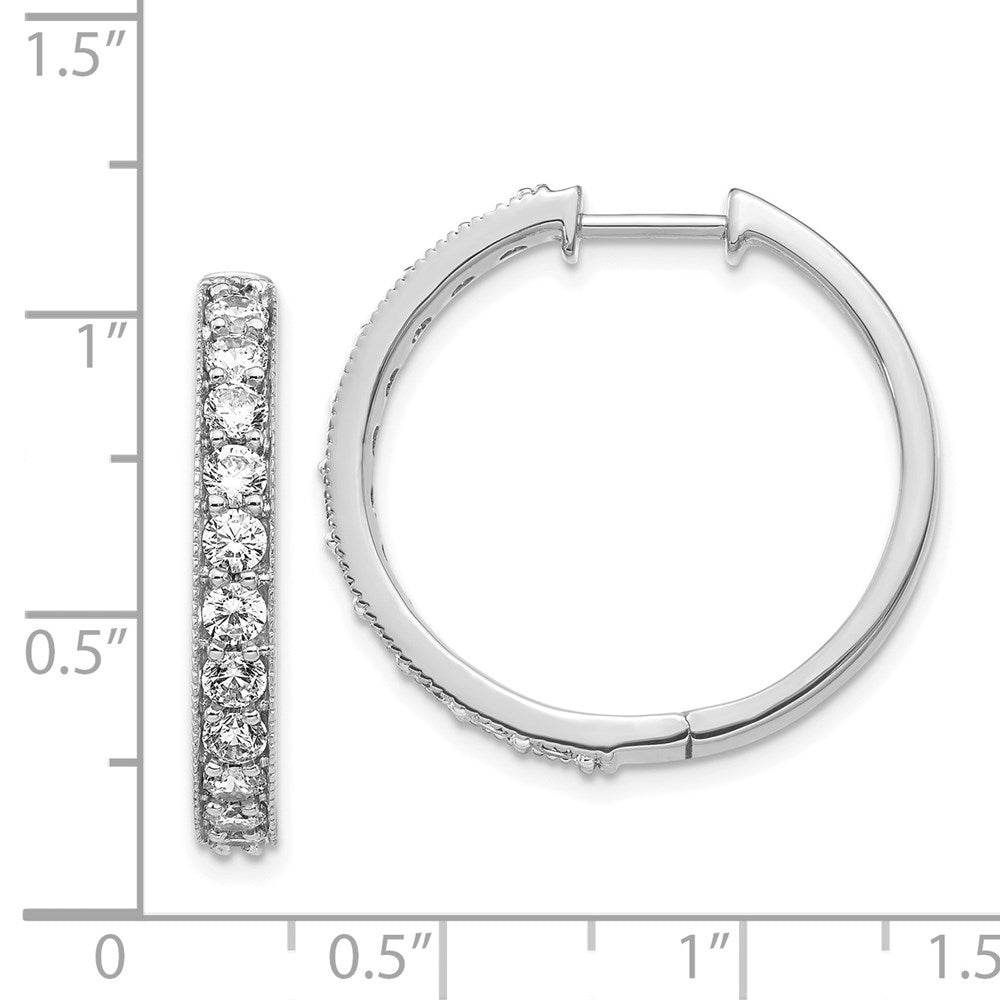 Solid 14k White Gold Simulated CZ Milgrain Hoop Earrings