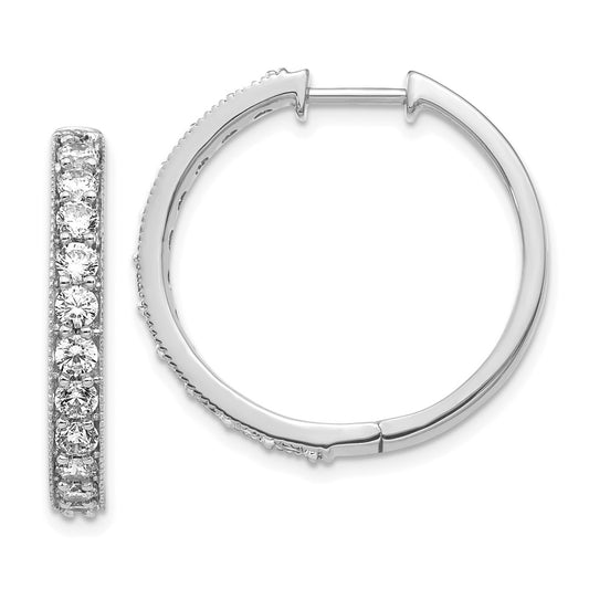 Solid 14k White Gold Simulated CZ Milgrain Hoop Earrings