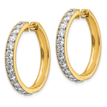 Solid 14k Yellow Gold Simulated CZ Milgrain Hoop Earrings