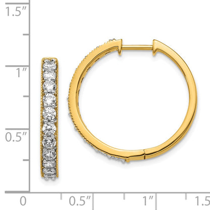 Solid 14k Yellow Gold Simulated CZ Milgrain Hoop Earrings