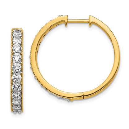 Solid 14k Yellow Gold Simulated CZ Milgrain Hoop Earrings