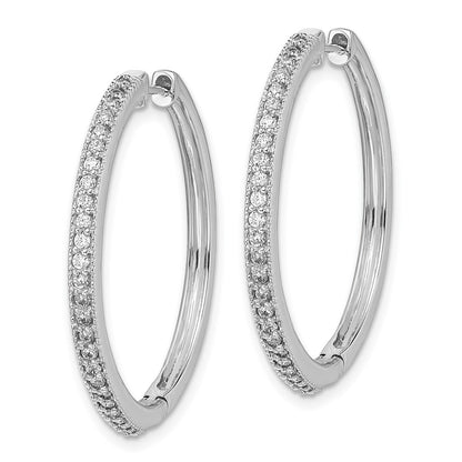 Solid 14k White Gold Simulated CZ Milgrain Hinged Hoop Earrings