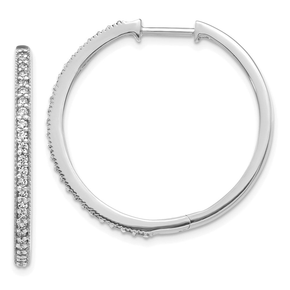 14k White Gold Real Diamond Milgrain Hinged Hoop Earrings EM4280-055-WA