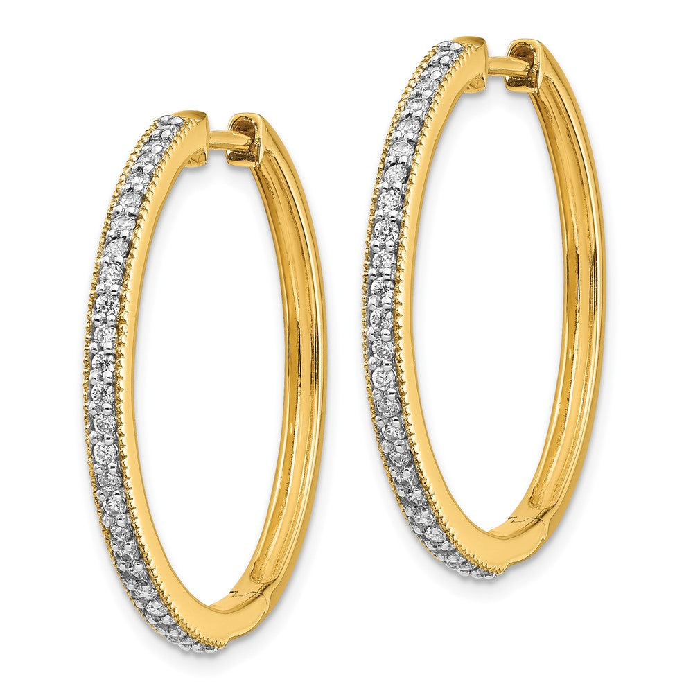 Solid 14k Yellow Gold Simulated CZ Milgrain Hinged Hoop Earrings