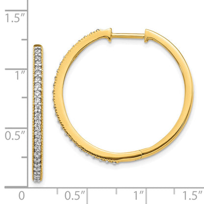 Solid 14k Yellow Gold Simulated CZ Milgrain Hinged Hoop Earrings