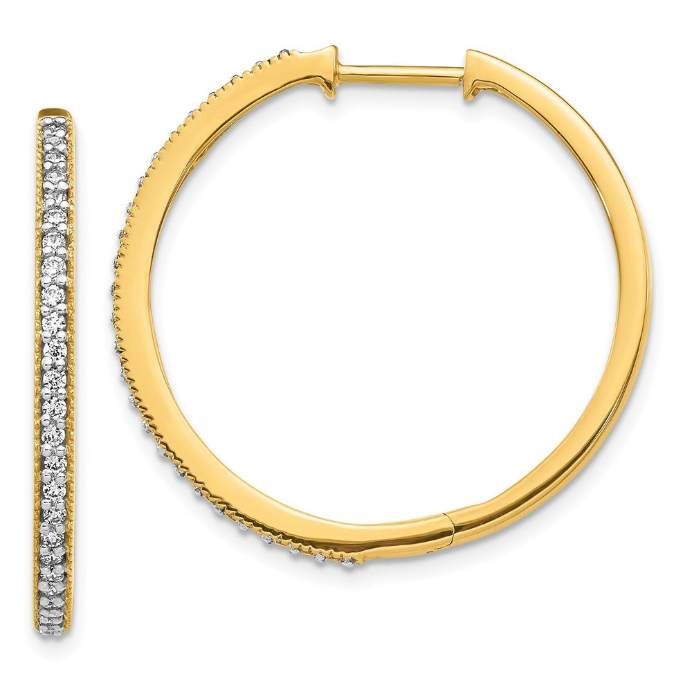 Solid 14k Yellow Gold Simulated CZ Milgrain Hinged Hoop Earrings