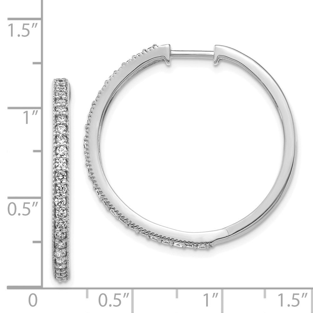 Solid 14k White Gold Simulated CZ Milgrain Hoop Earrings