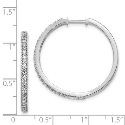 Solid 14k White Gold Simulated CZ Milgrain Hoop Earrings