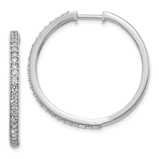 14k White Gold Real Diamond Milgrain Hoop Earrings EM4281-075-WA