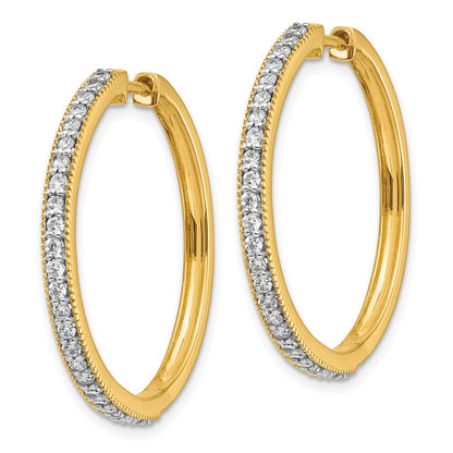 Solid 14k Yellow Gold Simulated CZ Milgrain Hoop Earrings