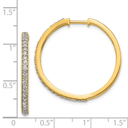 Solid 14k Yellow Gold Simulated CZ Milgrain Hoop Earrings