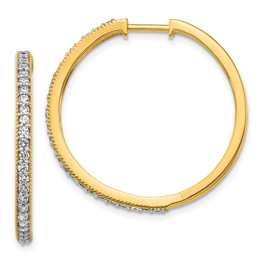 Solid 14k Yellow Gold Simulated CZ Milgrain Hoop Earrings