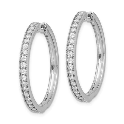 Solid 14k White Gold Simulated CZ Milgrain Hoop Earrings