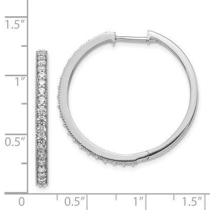 Solid 14k White Gold Simulated CZ Milgrain Hoop Earrings