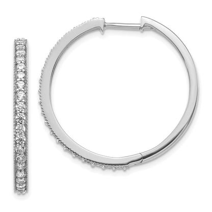 Solid 14k White Gold Simulated CZ Milgrain Hoop Earrings