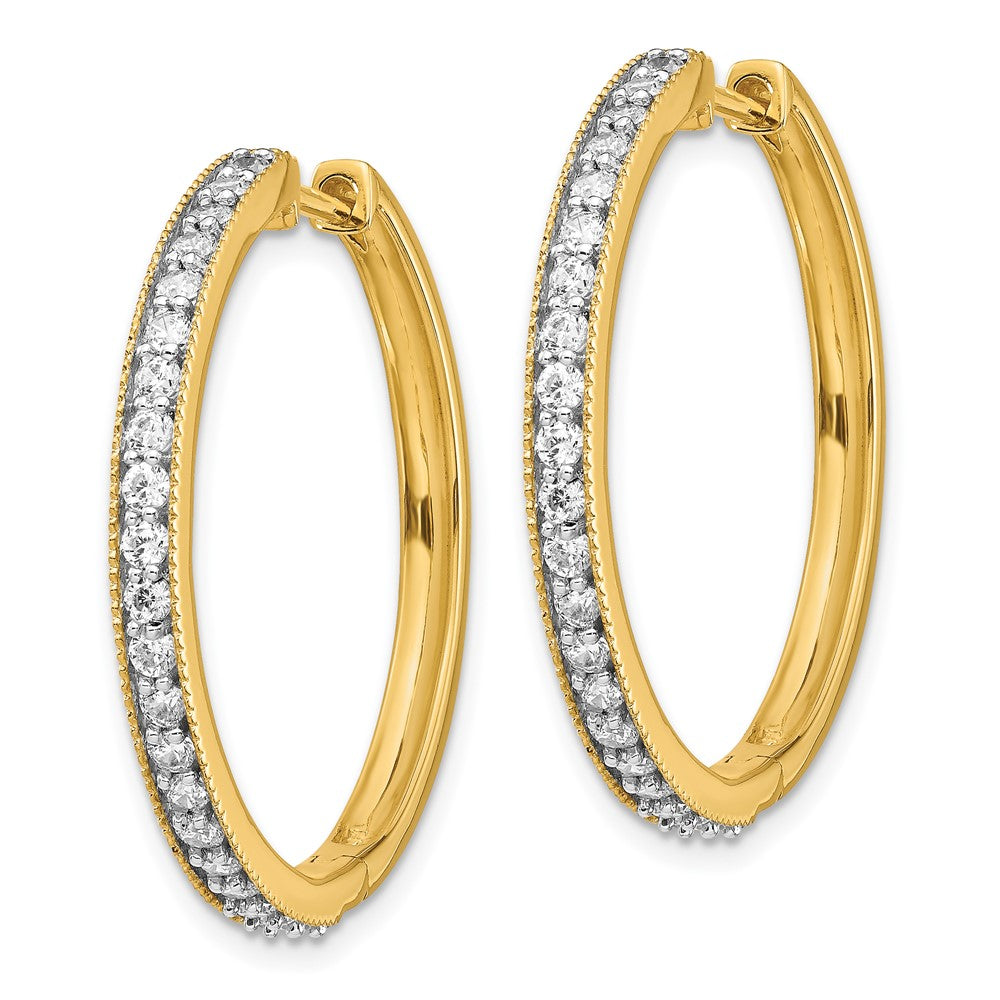 Solid 14k Yellow Gold Simulated CZ Milgrain Hoop Earrings