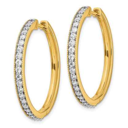 Solid 14k Yellow Gold Simulated CZ Milgrain Hoop Earrings