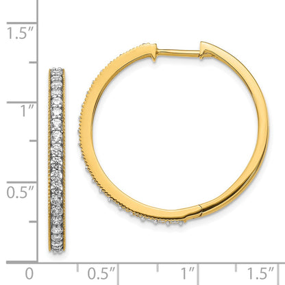 Solid 14k Yellow Gold Simulated CZ Milgrain Hoop Earrings