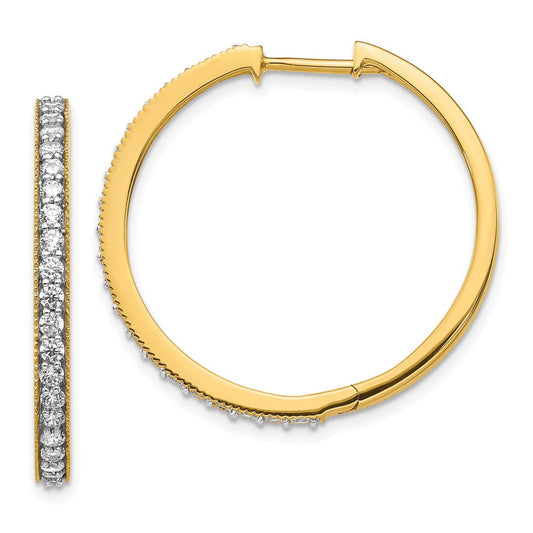 14k Yellow Gold Real Diamond Milgrain Hoop Earrings EM4282-100-YA